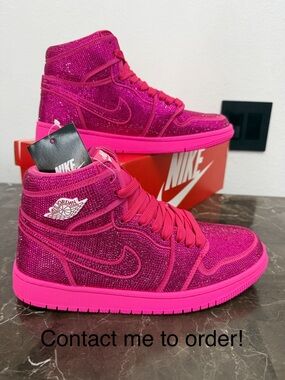 Fuschia/Pink Iced Out Nike Air Jordan 1 Custom Crystal Sneakers